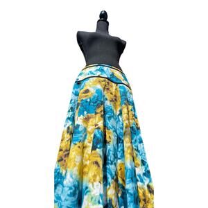 Jones Wear A-Line Abstract Floral Midi Skirt Size 6 Blue and Yellow